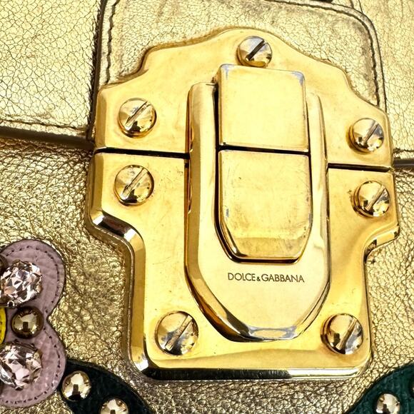 Dolce and Gabbana Lucia Metallic Gold Calfskin Embellished Shoulder Bag - Picture 15 of 16